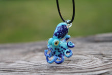 Load image into Gallery viewer, Deep Blue Aqua Amulet Octopus Pendant Mythical Cephalopod Glass Pendant Necklace
