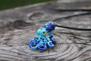 Deep Blue Aqua Amulet Octopus Pendant Mythical Cephalopod Glass Pendant Necklace