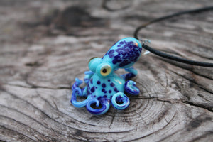 Deep Blue Aqua Amulet Octopus Pendant Mythical Cephalopod Glass Pendant Necklace
