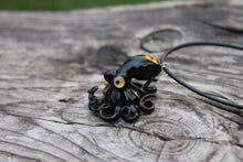 Load image into Gallery viewer, Black Gold Octopus Medallion Necklace Glass Octopus Statement Pendant Animal
