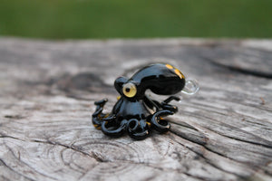 Black Gold Octopus Medallion Necklace Glass Octopus Statement Pendant Animal
