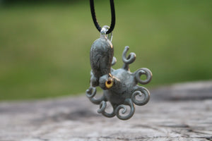 Gray Handcrafted Glass Octopus Pendant Aqua Amulet Octopus Necklace