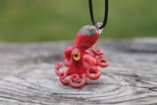 Load image into Gallery viewer, Red Green Tentacle Treasures Pendant Handblown Glass Octopus Oceanic Necklace
