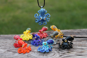 Red Kraken's Oceanic Glass Octopus Pendant Handmade Necklace Aquatic Artistry