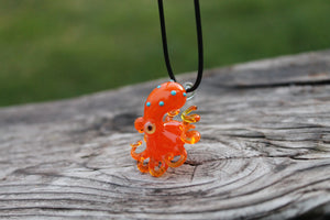 Orange Glass Octopus Creature Pendant Necklace Crystal Cephalopod Pendant