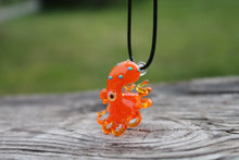 Load image into Gallery viewer, Orange Glass Octopus Creature Pendant Necklace Crystal Cephalopod Pendant
