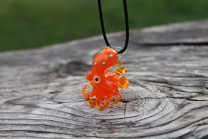 Orange Glass Octopus Creature Pendant Necklace Crystal Cephalopod Pendant