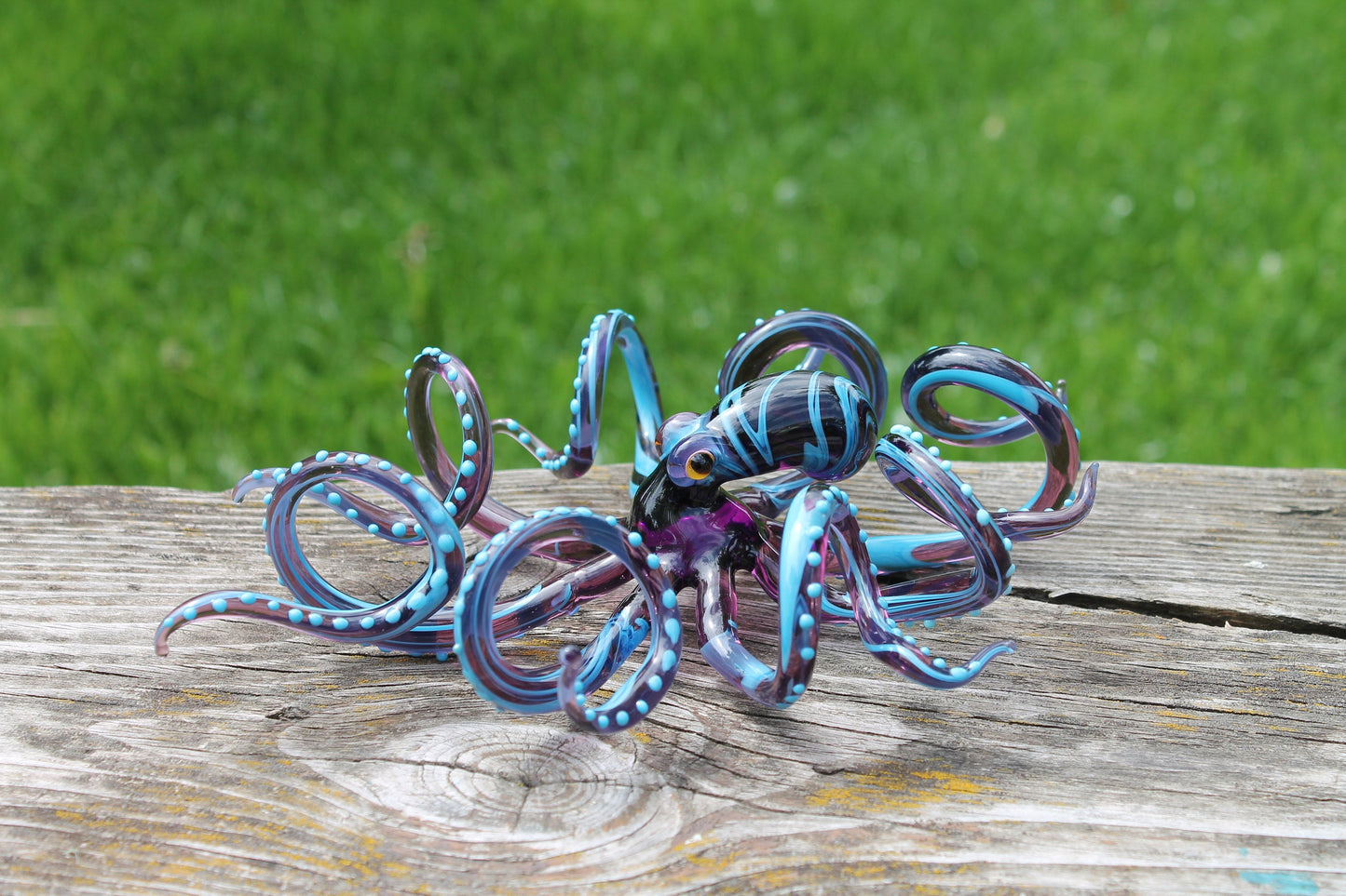 Purple-Blue Glass Octopus Figurine - Marine Art Handmade