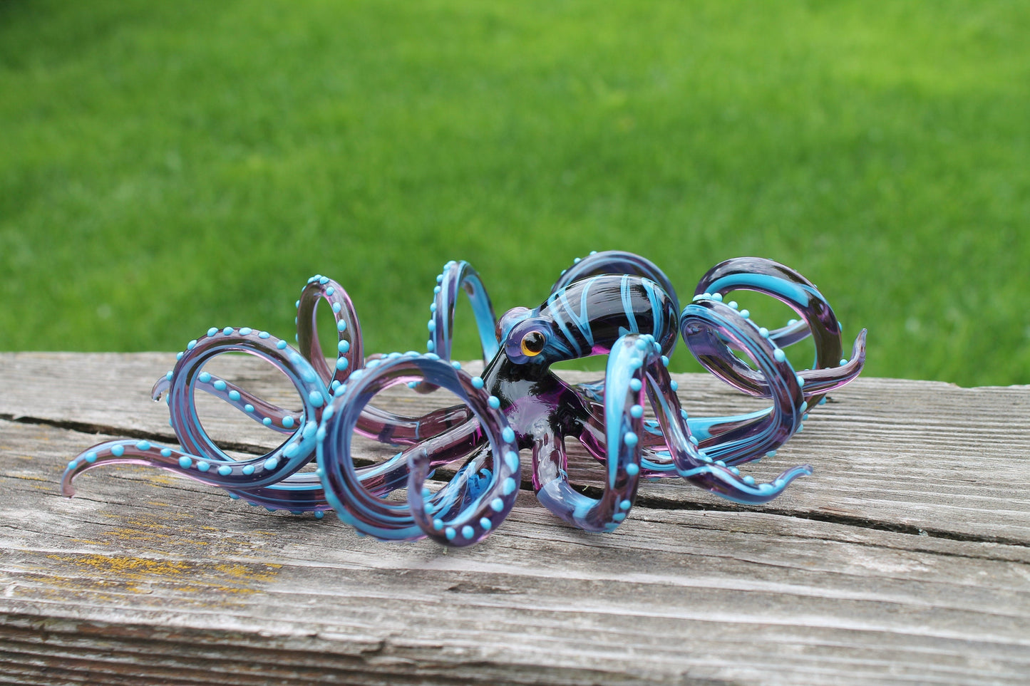 Purple-Blue Glass Octopus Figurine - Marine Art Handmade