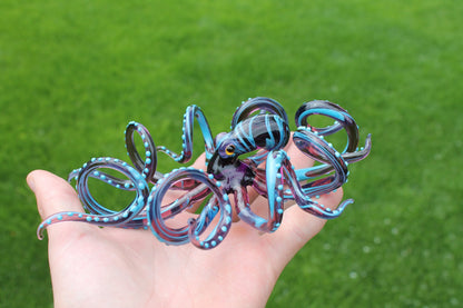 Purple-Blue Glass Octopus Figurine - Marine Art Handmade