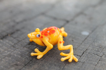 Handmade Yellow And Orange Glass Frog Figurine | Lampwork Murano Art