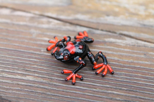 Handmade Black And Red Glass Frog Figurine - Murano Animal Miniature