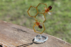 Glass Honeycomb and Bee Collectible Figurine Glass Bee Blown Glass honeybee Honeybee and Honey comb