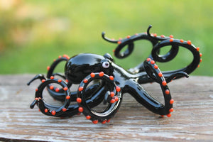 Black Rad Blown Glass Octopus Sculpture