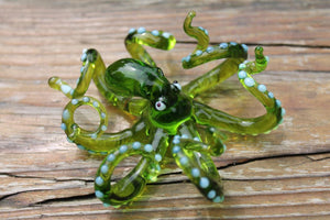 Deep Green Blown Glass Octopus Sculpture