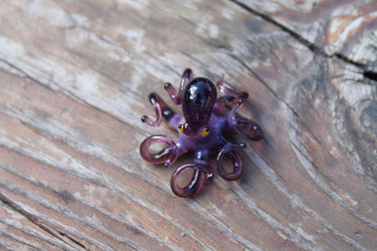 Handmade Purple Glass Octopus Figurine, Miniature Blown Glass Sea Creature
