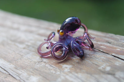Handmade Purple Glass Octopus Figurine, Miniature Blown Glass Sea Creature