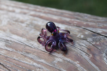 Handmade Purple Glass Octopus Figurine, Miniature Blown Glass Sea Creature