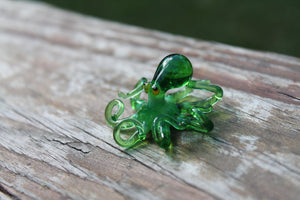 Green Blown Glass Octopus glass figurine mini