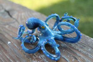 Blue Blown Glass Octopus, Ocean, Octopus Sculpture