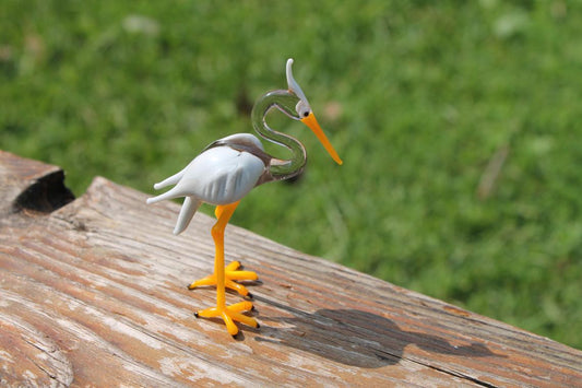 Elegant Glass Heron Figurine - Handmade Murano Bird Sculpture 8.5cm