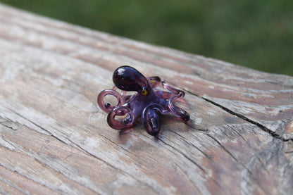 Handmade Purple Glass Octopus Figurine, Miniature Blown Glass Sea Creature
