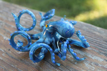 Load image into Gallery viewer, Blue Blown Glass Octopus, Ocean, Octopus Sculpture
