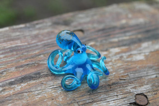 Handmade Bright Blue Glass Octopus Figurine Ocean Home Decor Gift