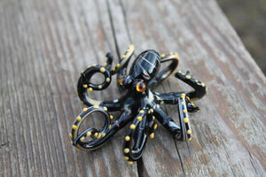 Black Yellow Glass Octopus Sculpture
