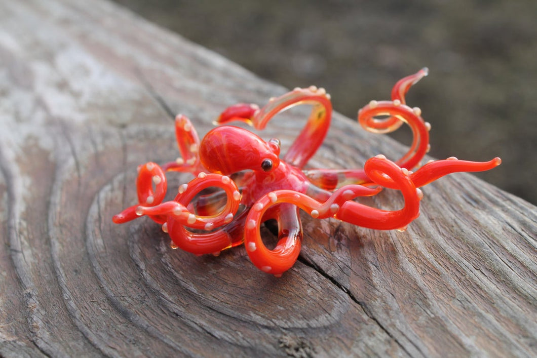 Bright Red Glass Octopus Sculpture