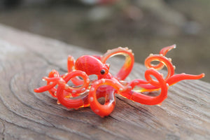 Bright Red Glass Octopus Sculpture