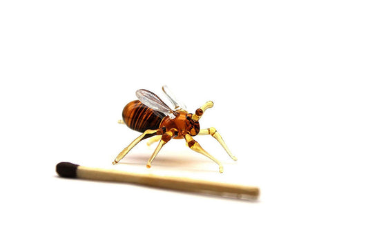 Miniature Striped Glass Bee Figurine – Tiny Amber Murano Art