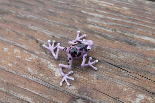 Handmade Purple Glass Frog Figurine With Black Spots - Miniature Animal