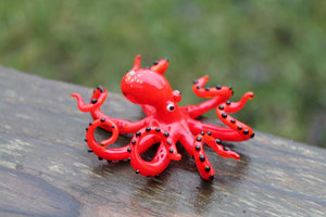 Red Blown Glass Octopus Sculpture