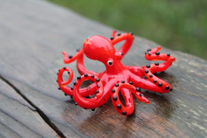 Red Blown Glass Octopus Sculpture