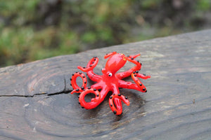 Red Blown Glass Octopus Sculpture