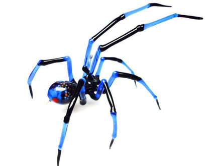Blue And Black Glass Spider Statue With Dots – Lampwork Gift