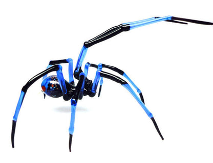 Blue And Black Glass Spider Statue With Dots – Lampwork Gift