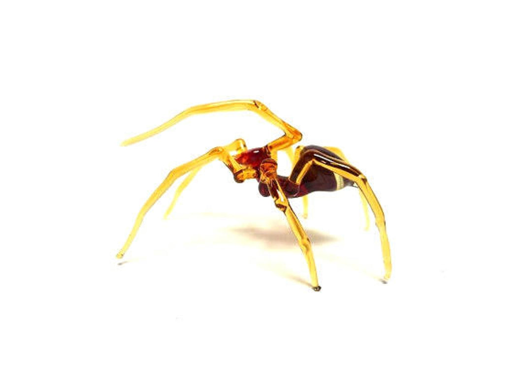 Blown Glass Figurine Art Insect Amber and Black SPIDER, Art Glass Spider Figurine Glass Figurine Animal Figure Glass Sculpture