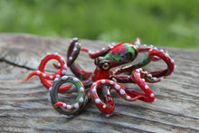 Load image into Gallery viewer, Green Red Blown Glass Octopus Sculpture
