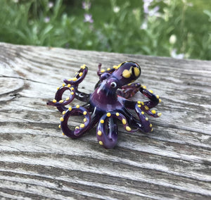 Black Purple Yellow Glass Octopus Sculpture