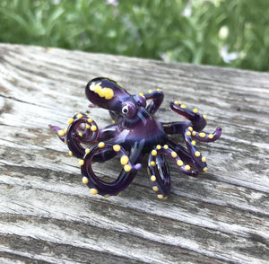 Black Purple Yellow Glass Octopus Sculpture