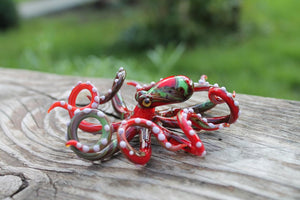 Green Red Blown Glass Octopus Sculpture