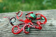 Load image into Gallery viewer, Red Green Blown Glass Octopus, Ocean, Octopus Sculpture
