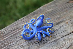 Blue Yellow Glass Octopus Sculpture