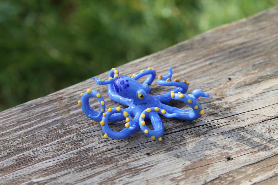 Blue Yellow Glass Octopus Sculpture