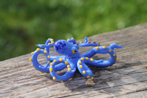 Blue Yellow Glass Octopus Sculpture