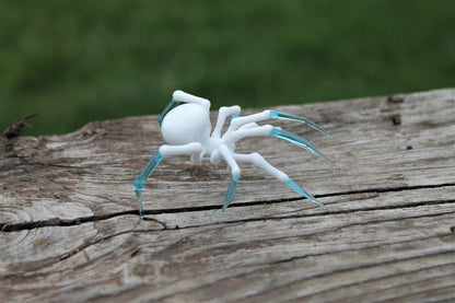 White And Blue Murano Glass Spider – Miniature Handmade Figurine