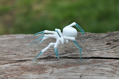 White And Blue Murano Glass Spider – Miniature Handmade Figurine