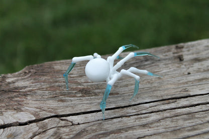 White And Blue Murano Glass Spider – Miniature Handmade Figurine